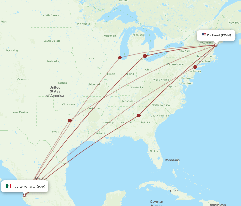 PVR to PWM flights and routes map