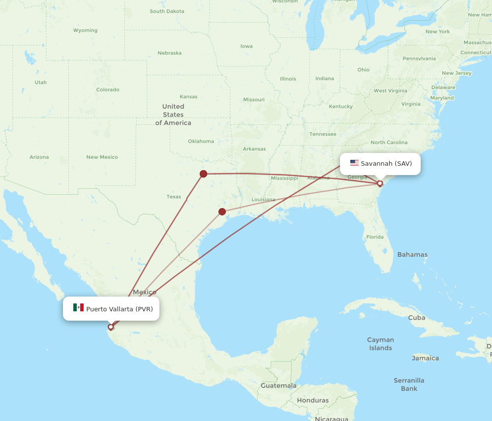 PVR-SAV flight routes