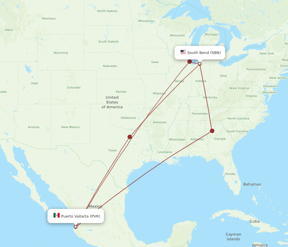 PVR-SBN flight routes