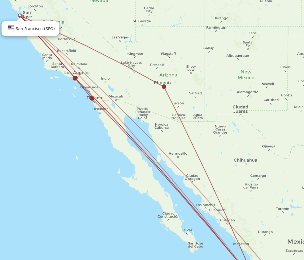 PVR to SFO flights and routes map