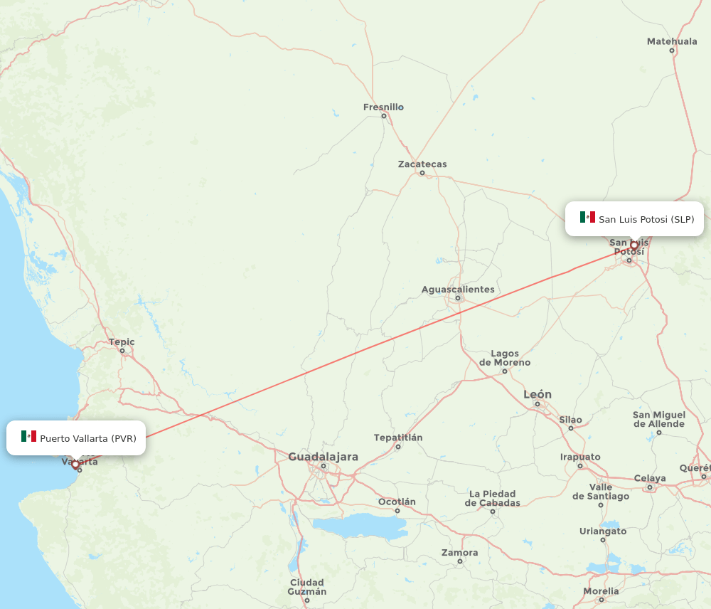 PVR to SLP flights and routes map