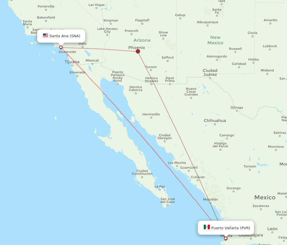 PVR-SNA flight routes
