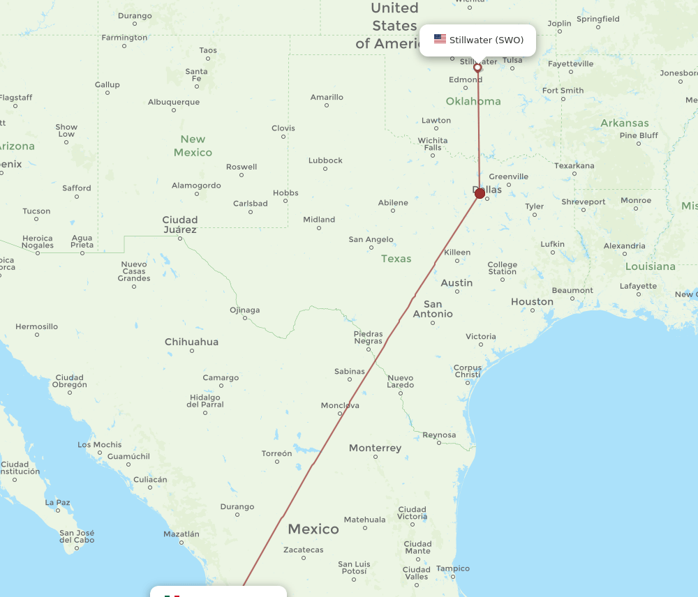 PVR-SWO flight routes