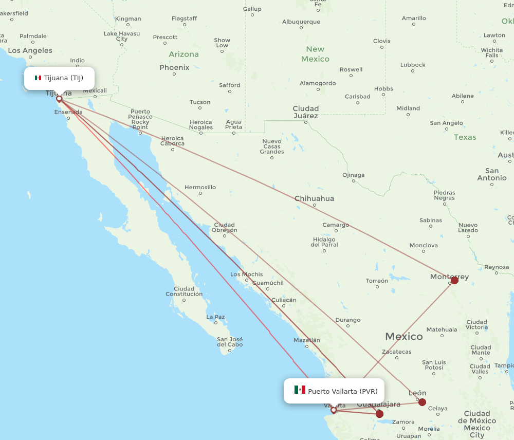 PVR to TIJ flights and routes map