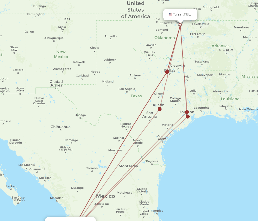 PVR-TUL flight routes