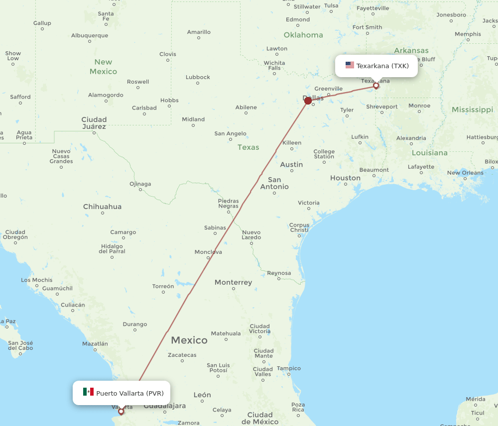 PVR-TXK flight routes