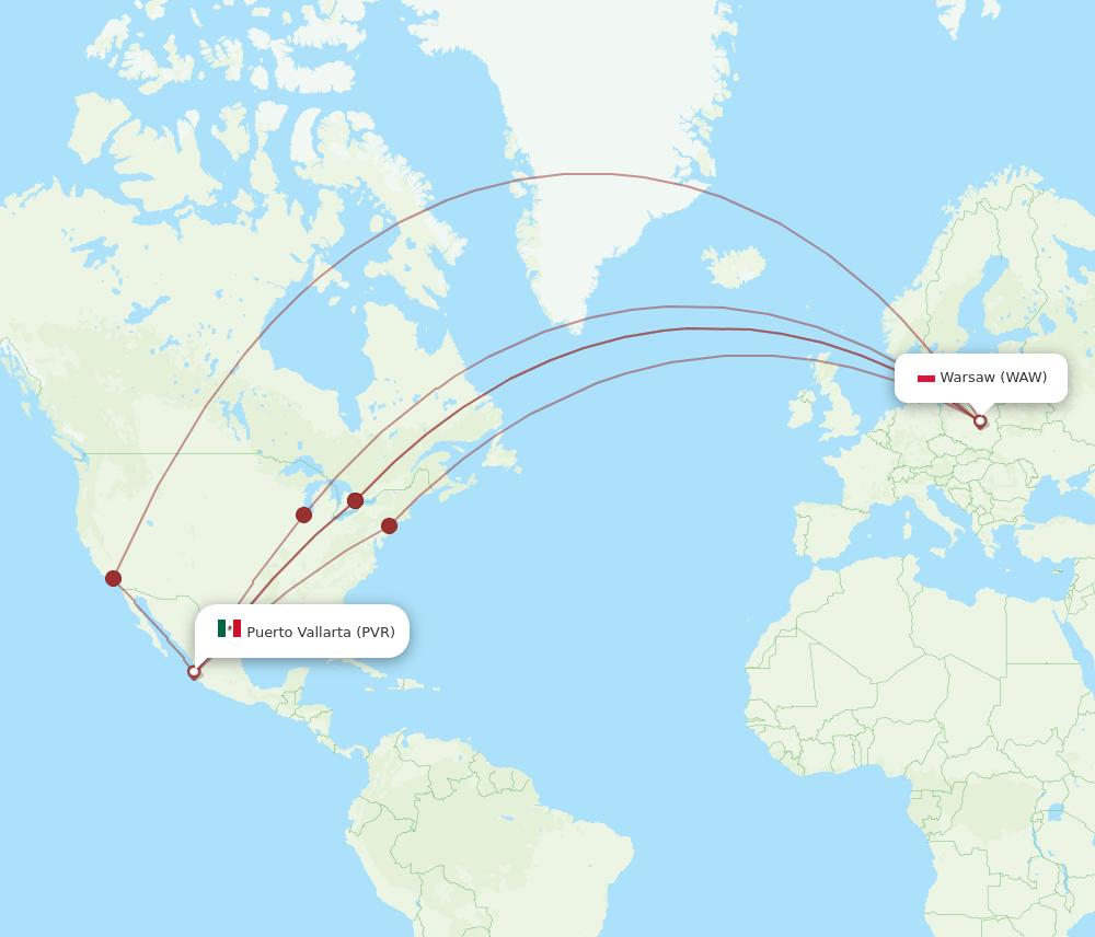 PVR to WAW flights and routes map