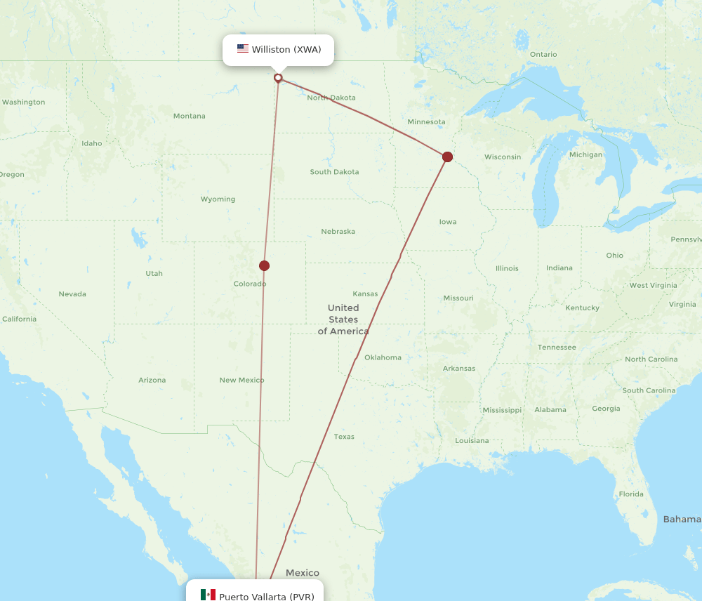 PVR-XWA flight routes