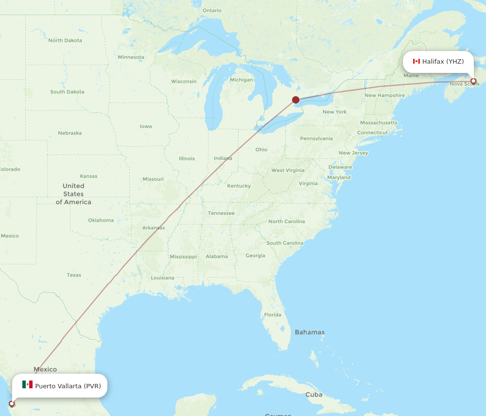 PVR to YHZ flights and routes map