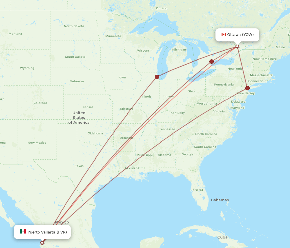 PVR to YOW flights and routes map