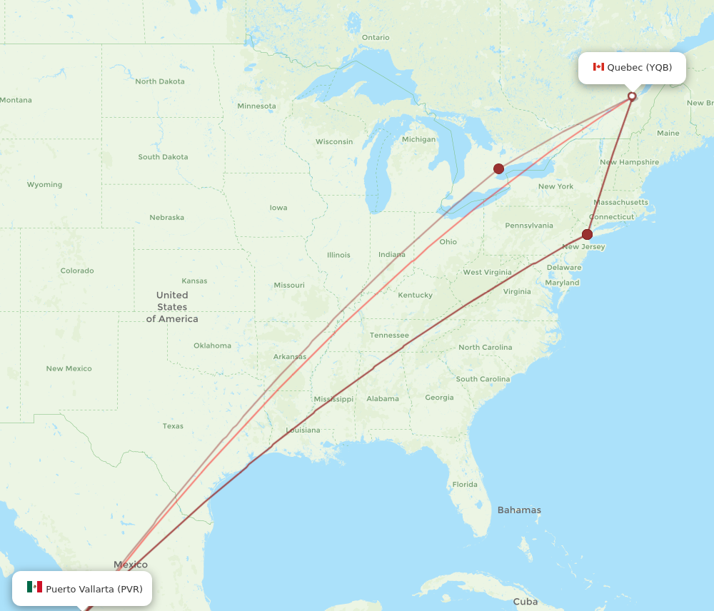 PVR to YQB flights and routes map
