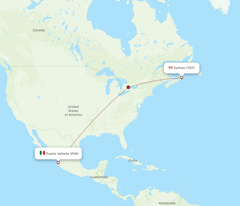 Puerto Vallarta - Sydney route map and flight paths