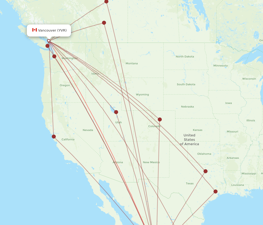 PVR to YVR flights and routes map