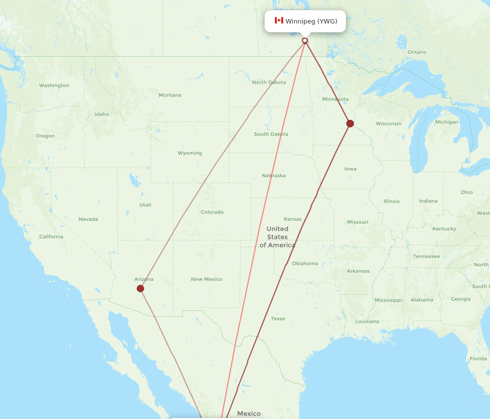 PVR to YWG flights and routes map