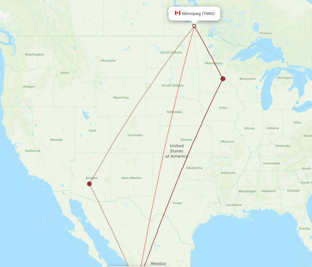 PVR-YWG flight routes