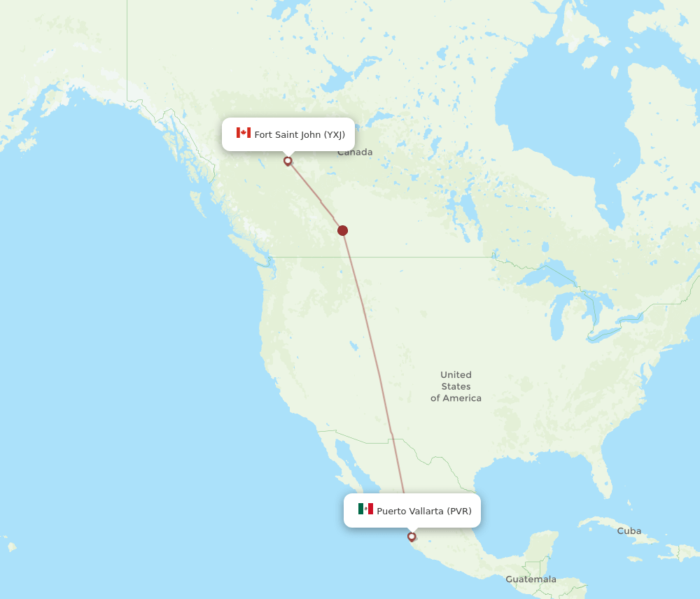 Fort St. John - Puerto Vallarta route map and flight paths
