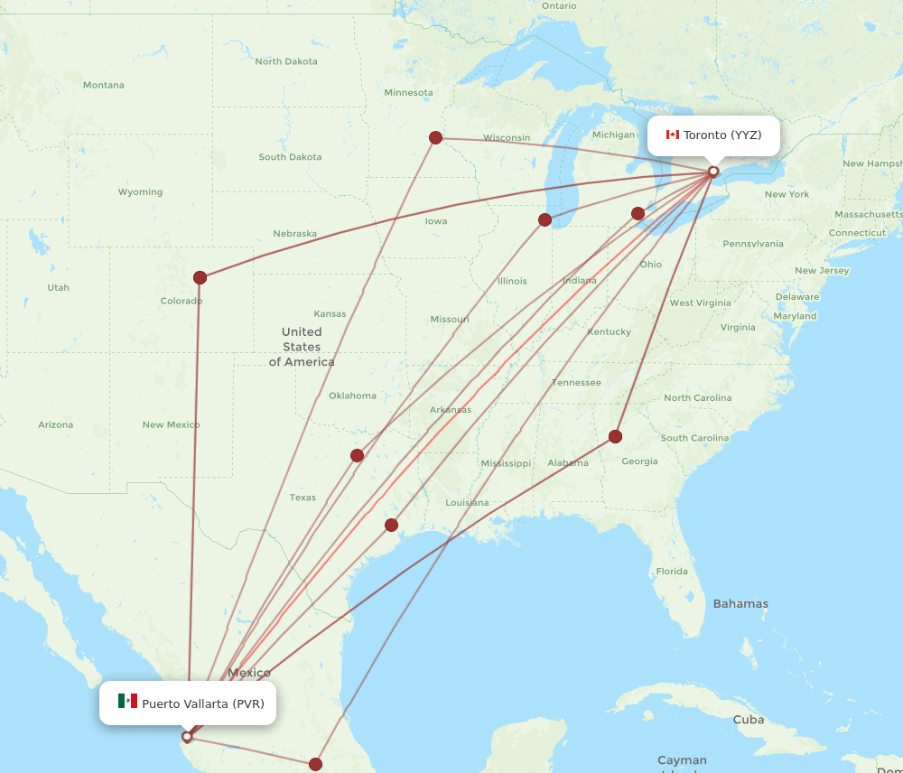 PVR-YYZ flight routes