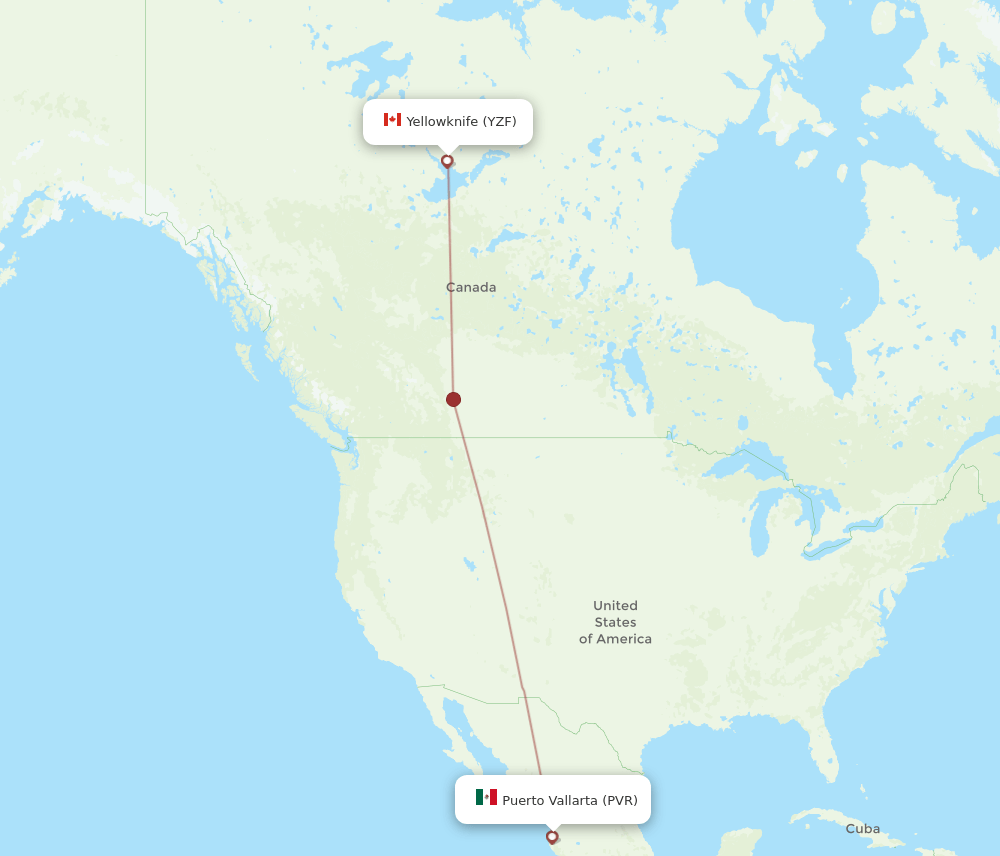 Yellowknife - Puerto Vallarta route map and flight paths