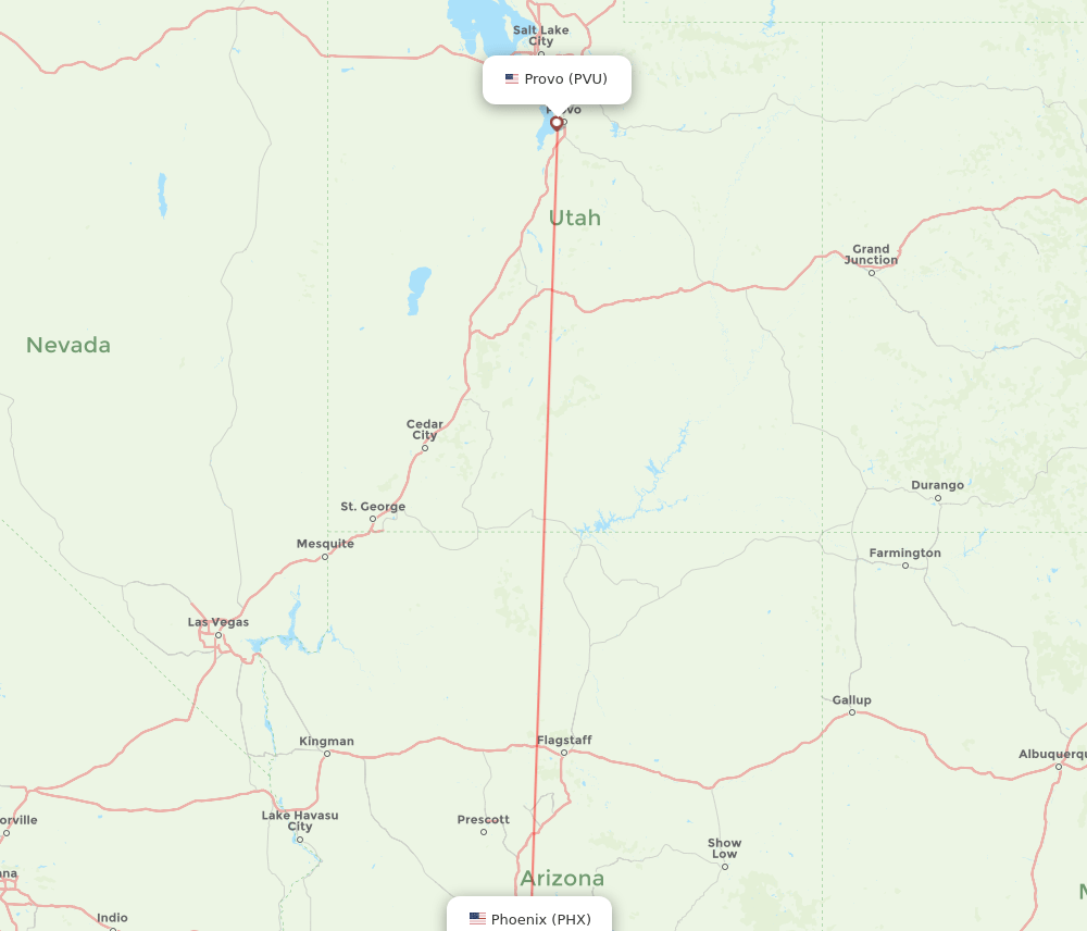 Provo - Phoenix route map and flight paths