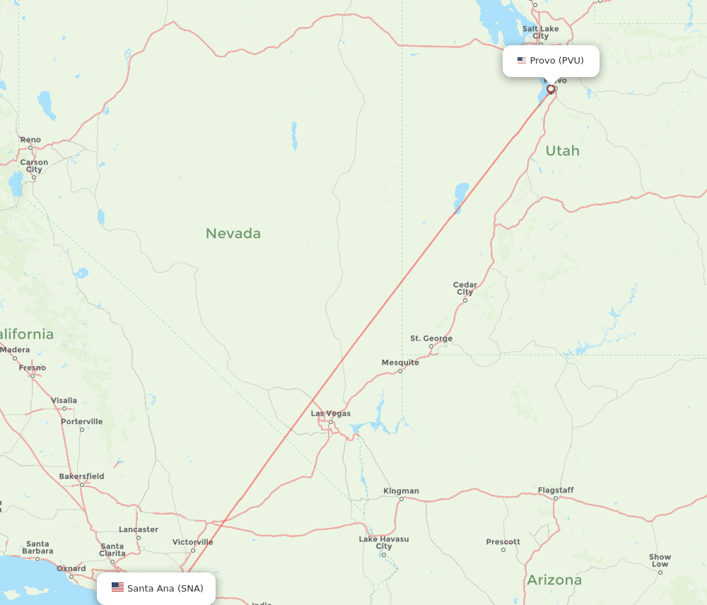 PVU to SNA flights and routes map