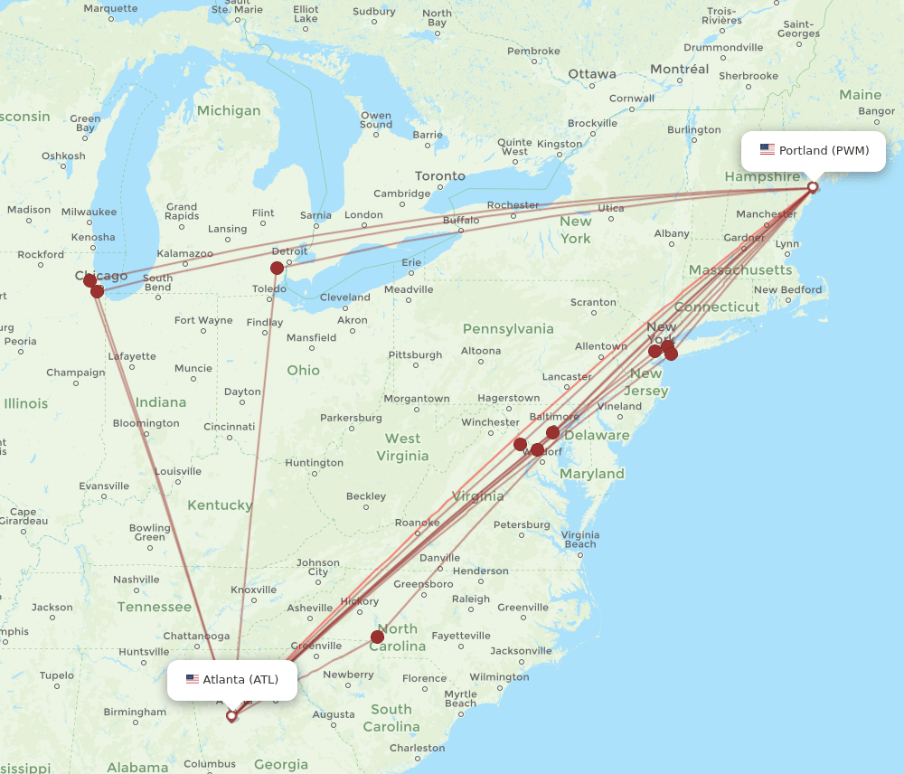 PWM-ATL flight routes