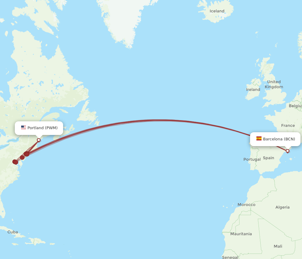 PWM-BCN flight routes