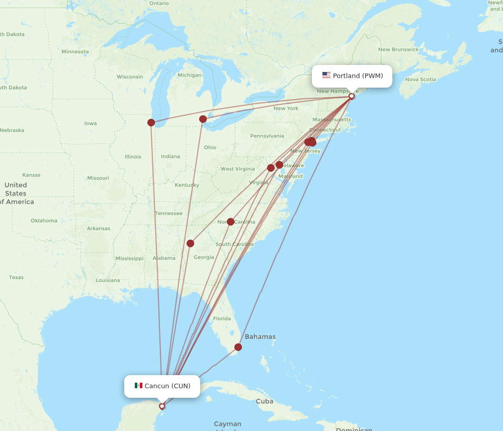 PWM-CUN flight routes