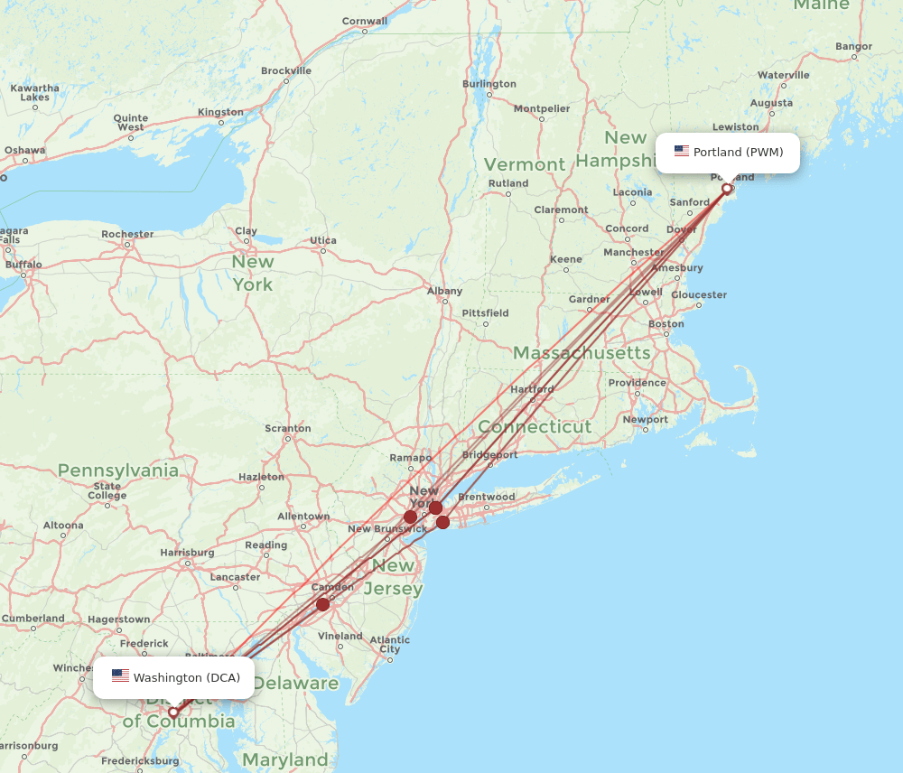 PWM-DCA flight routes
