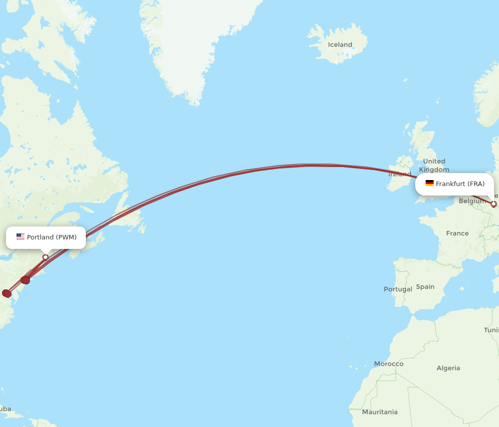 PWM-FRA flight routes