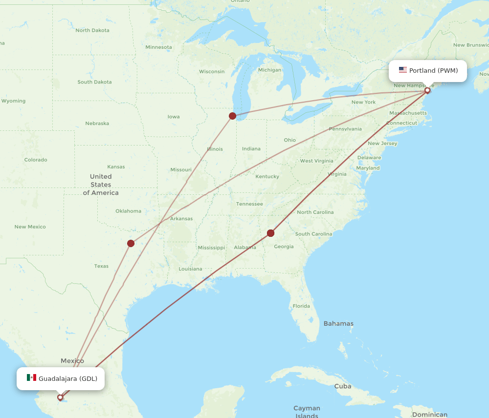 PWM-GDL flight routes