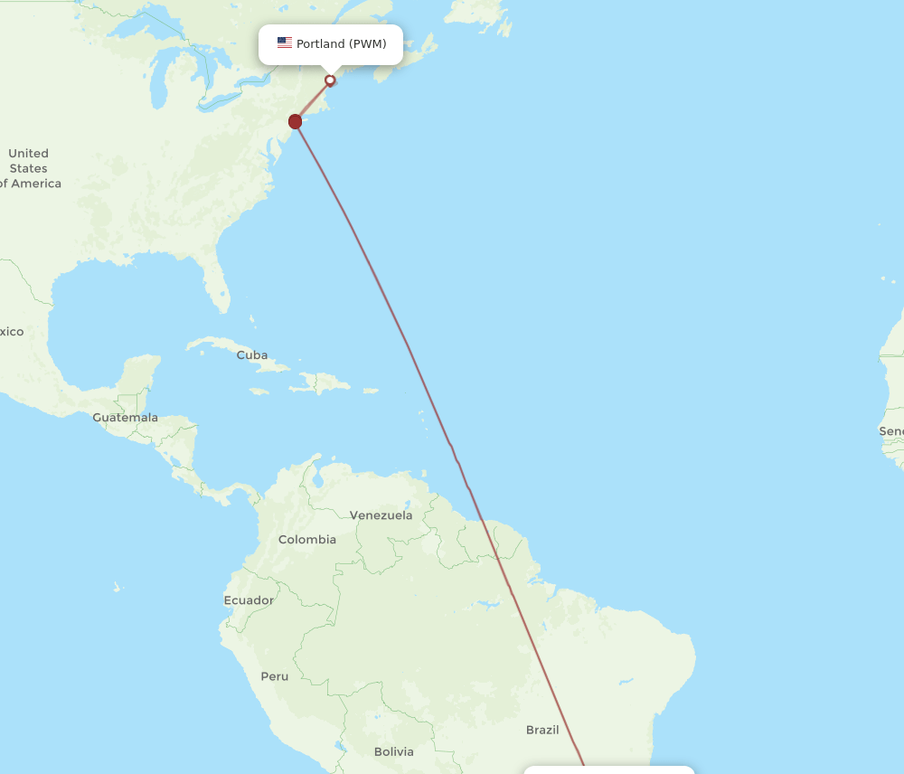 PWM to GIG flights and routes map