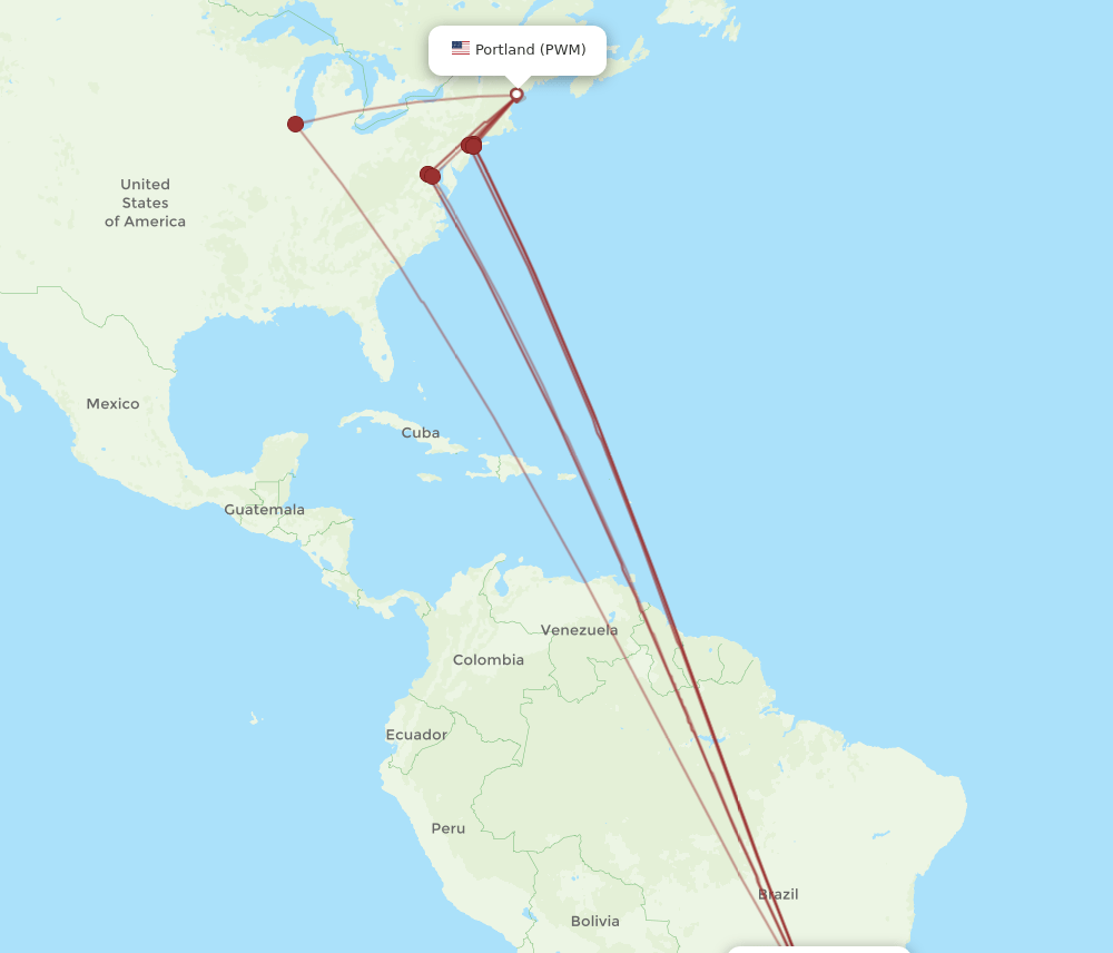 PWM to GRU flights and routes map