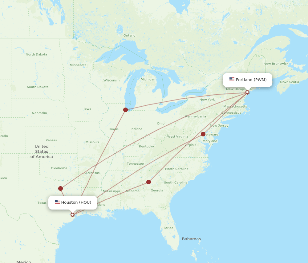 PWM-HOU flight routes