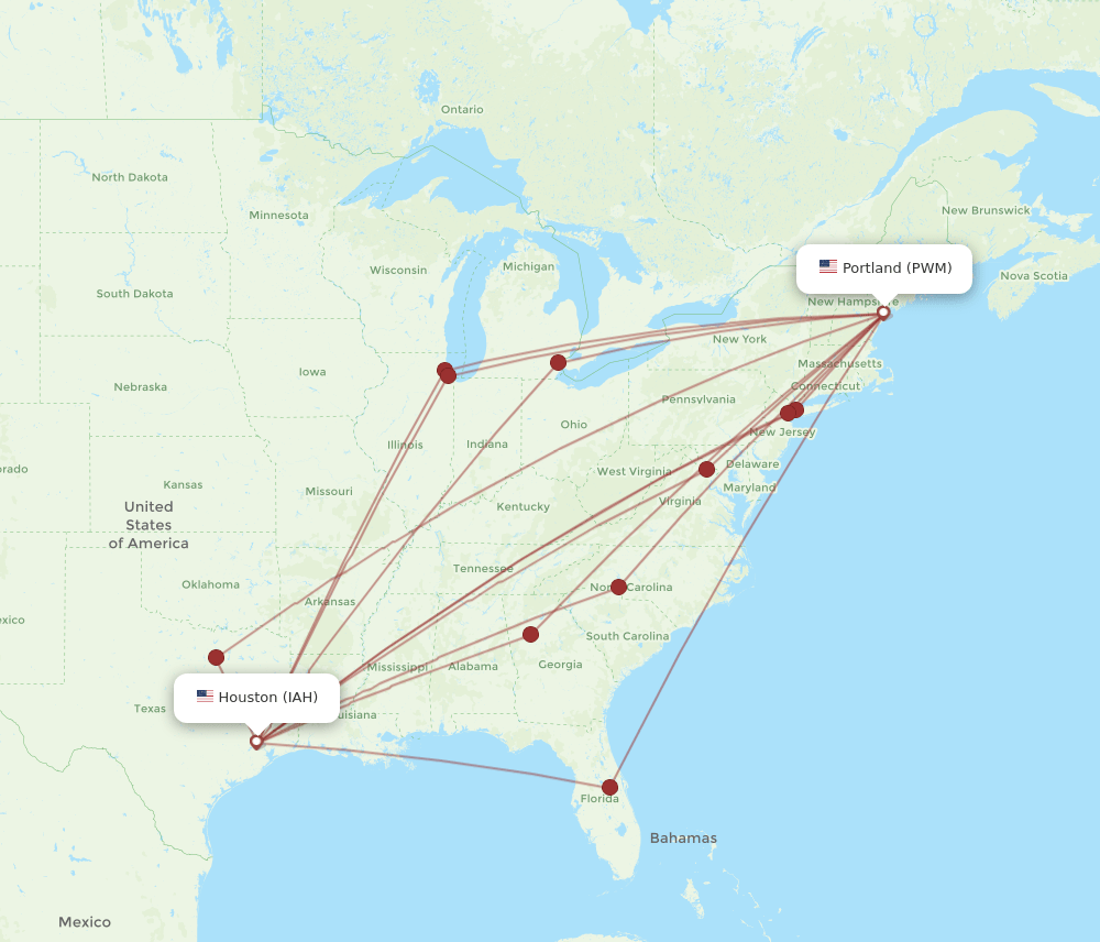 PWM-IAH flight routes