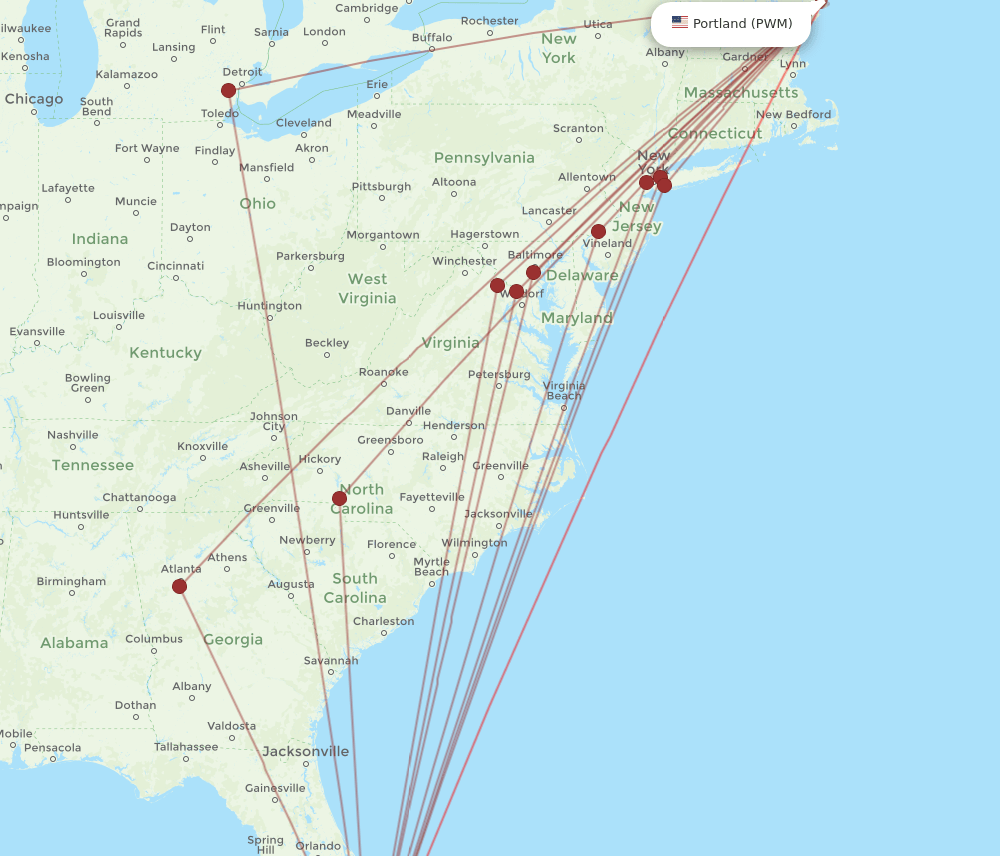 PWM-MIA flight routes