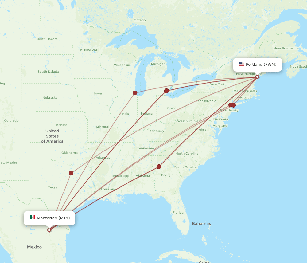 PWM-MTY flight routes