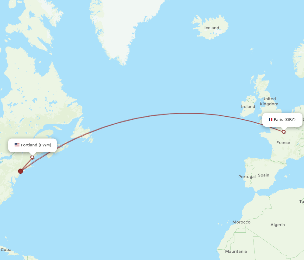 PWM to ORY flights and routes map