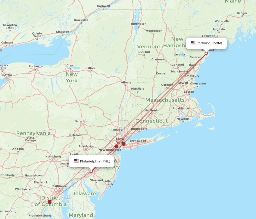 PWM-PHL flight routes