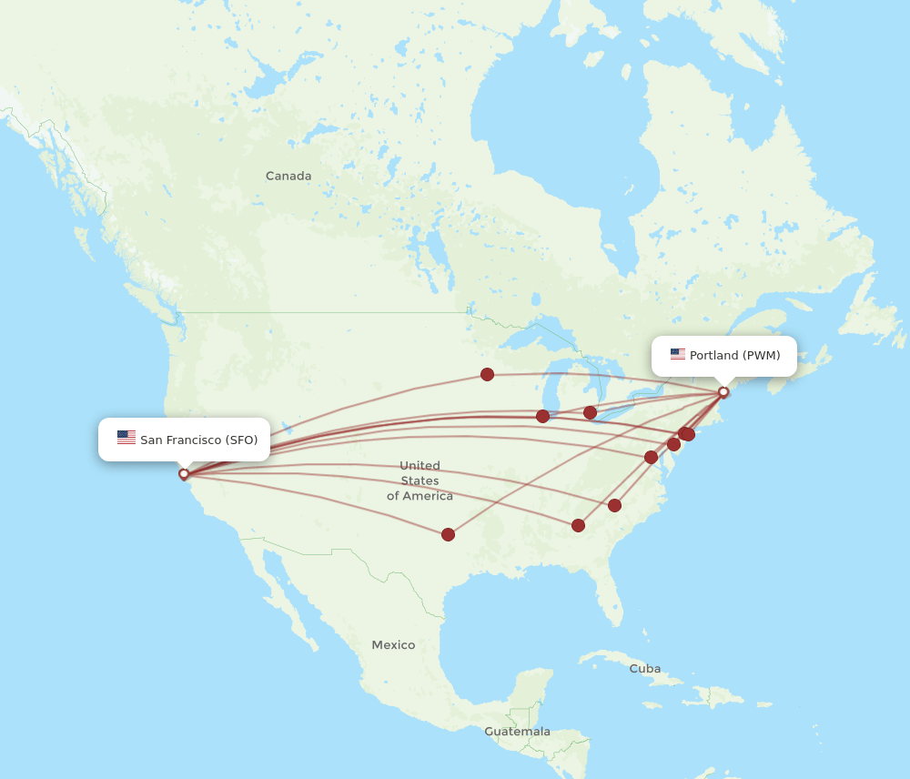 PWM to SFO flights and routes map