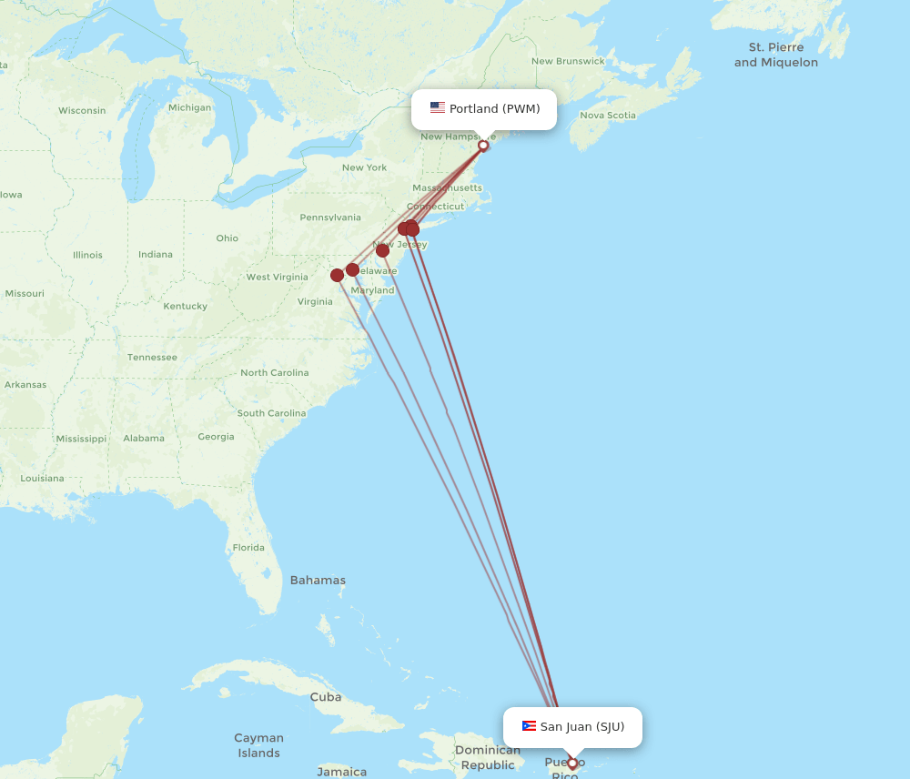 PWM-SJU flight routes