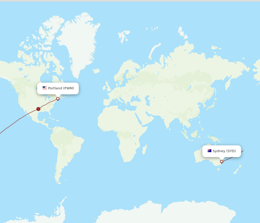 Sydney - Portland route map and flight paths