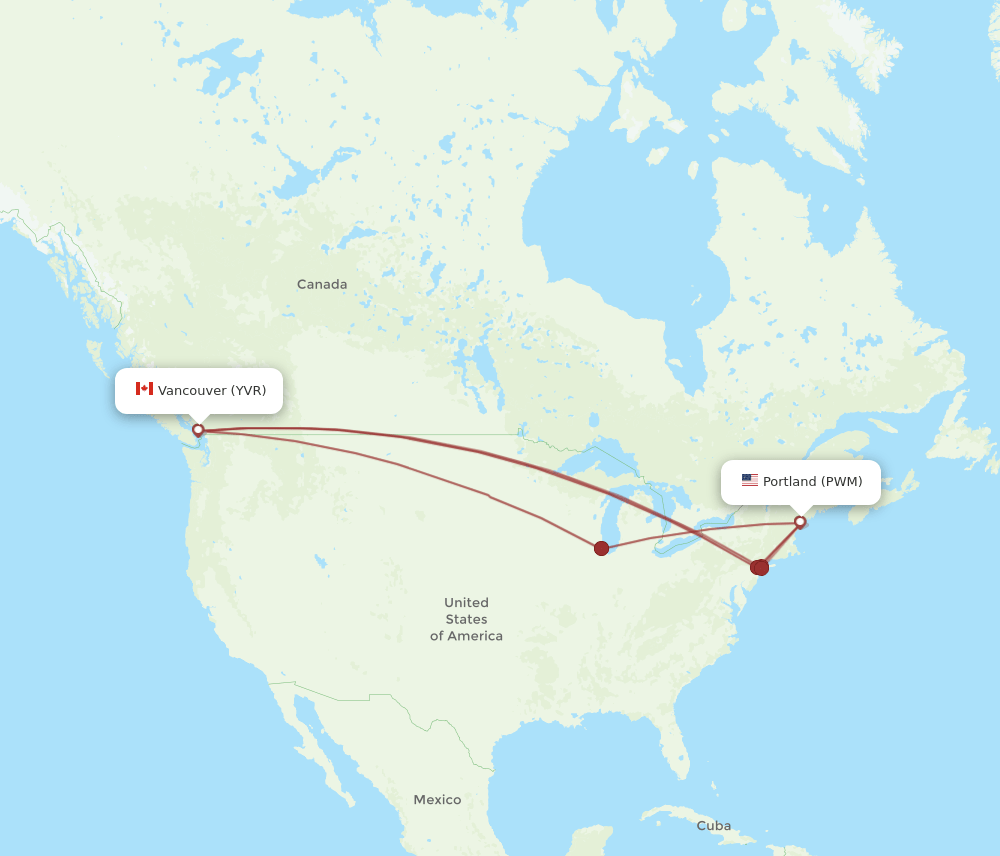 Vancouver - Portland route map and flight paths