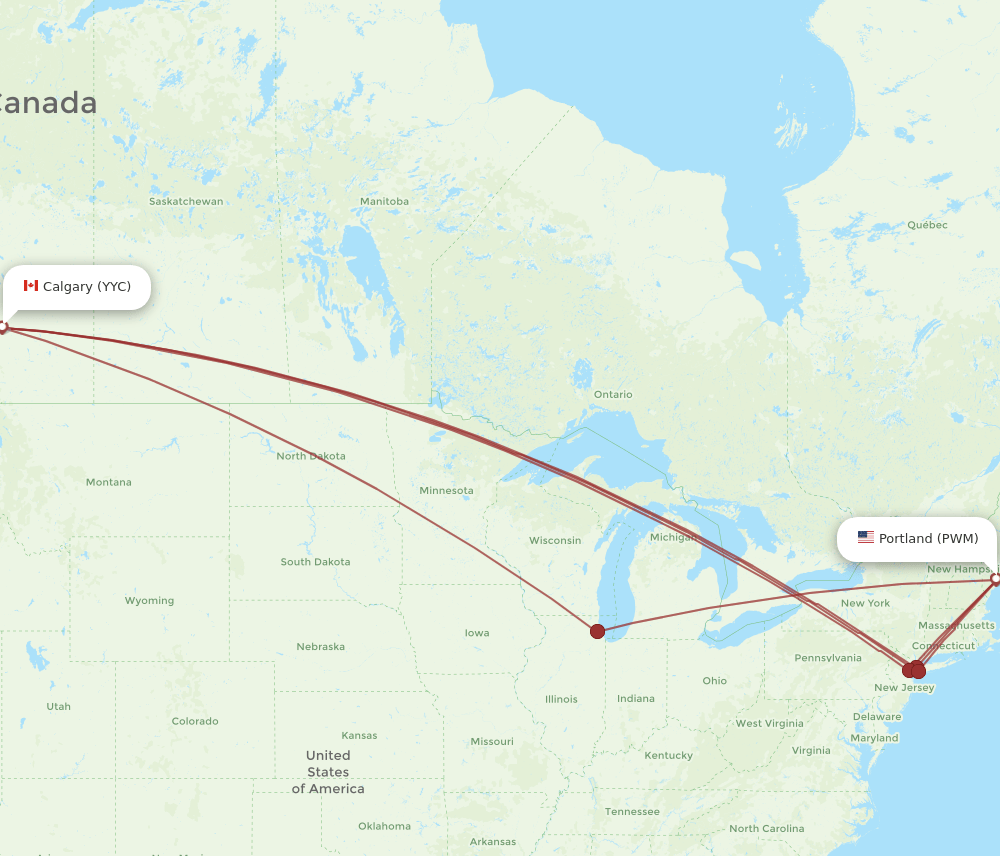 Calgary - Portland route map and flight paths