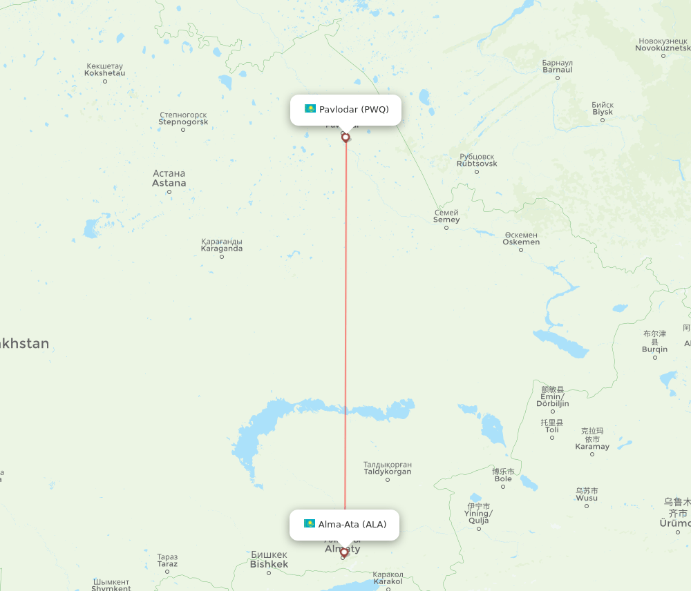PWQ to ALA flights and routes map