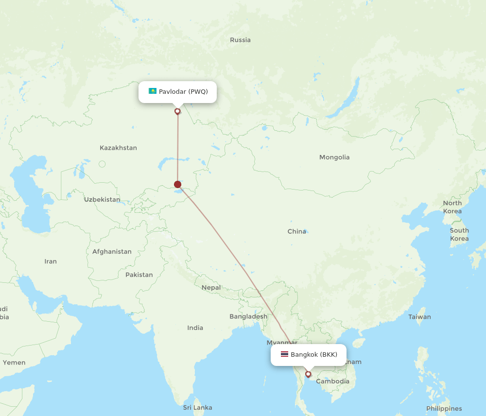 PWQ to BKK flights and routes map