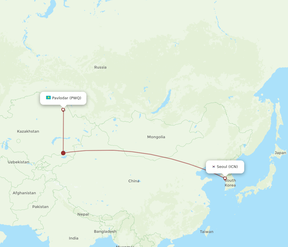 PWQ to ICN flights and routes map