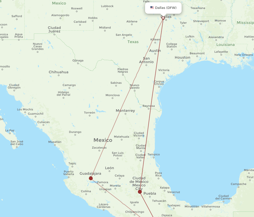 PXM to DFW flights and routes map