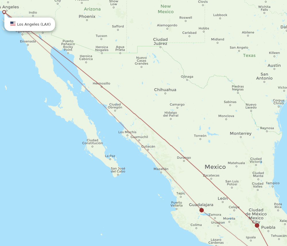 PXM to LAX flights and routes map