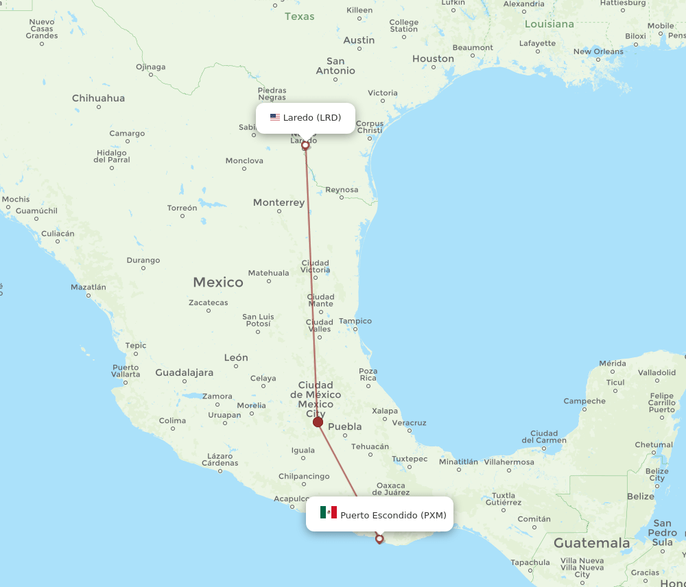 PXM to LRD flights and routes map