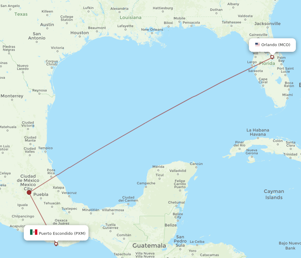 PXM-MCO flight routes